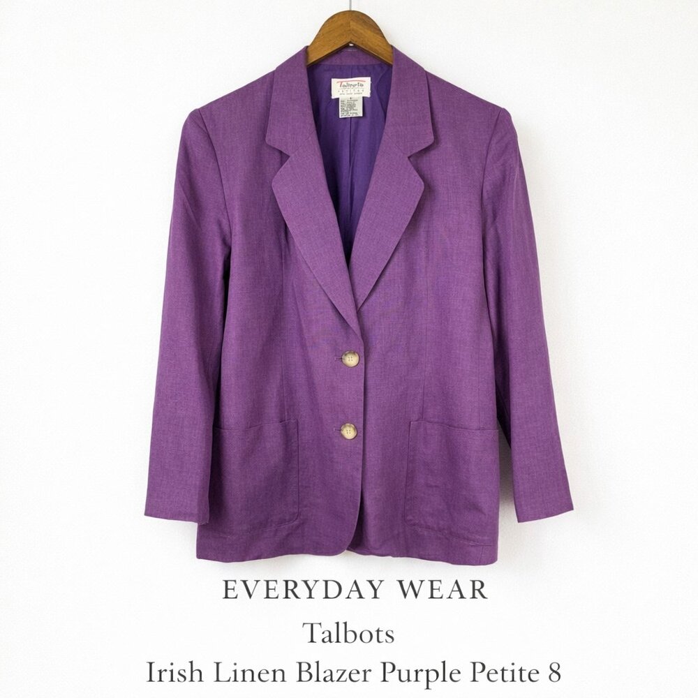 Talbots Irish Linen Blazer Purple Petite 8 Lined Classic Jacket